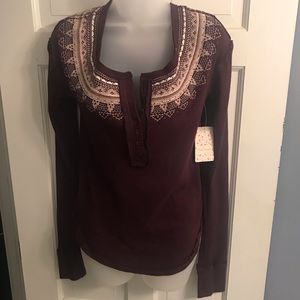 Free People Maroon Long Sleeve Henley